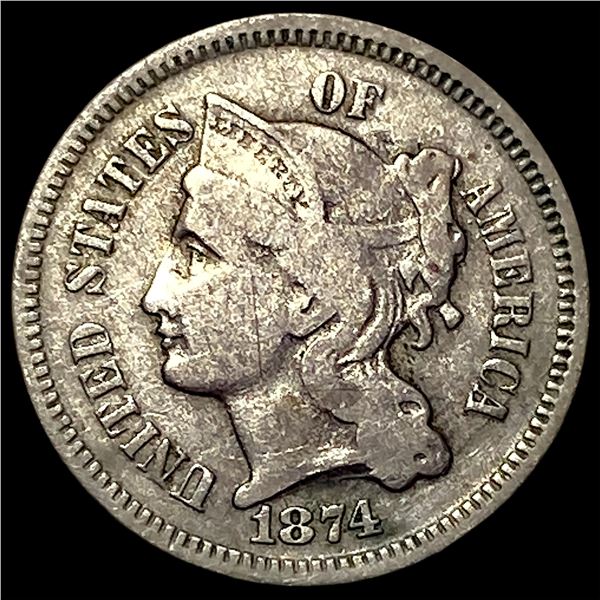 1874 Nickel Three-Cent Piece LIGHTLY CIRCULATED