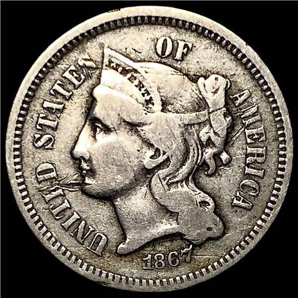 1867 Nickel Three-Cent Piece LIGHTLY CIRCULATED