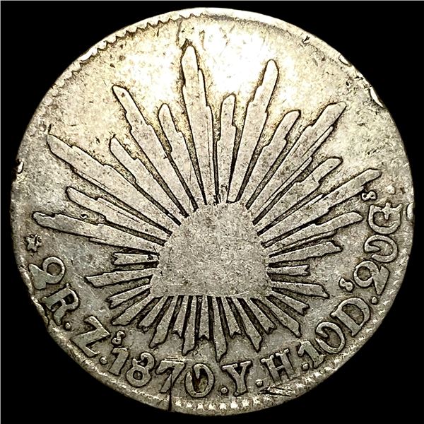 1870-Mo YH Mexico Silver 8 Reales LIGHTLY CIRCULATED