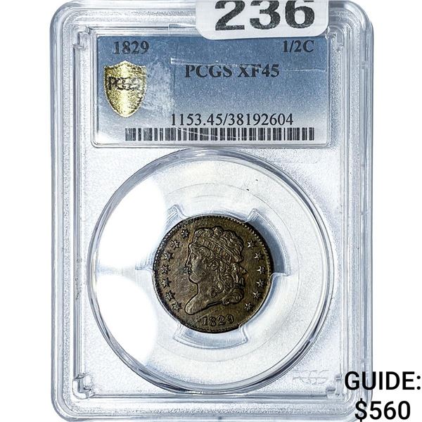 1829 Classic Head Half Cent PCGS XF45