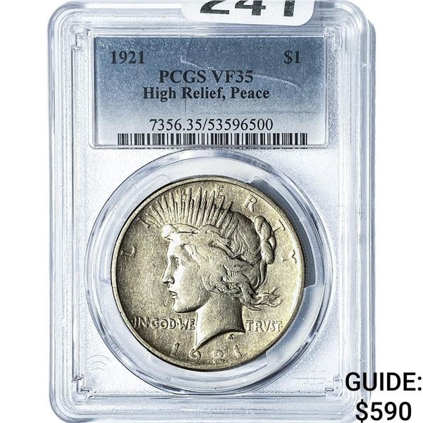 1921 Silver Peace Dollar PCGS VF35 High Relief