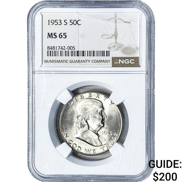 1953-S Franklin Half Dollar NGC MS65