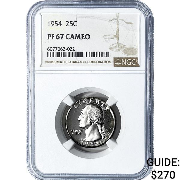 1954 Washington Silver Quarter NGC PF67 Cameo