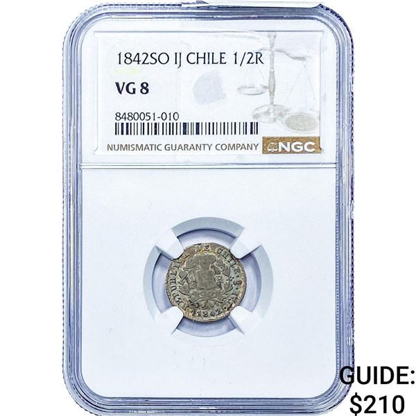 1842 Chile Silver 1/2 Real NGC VG8