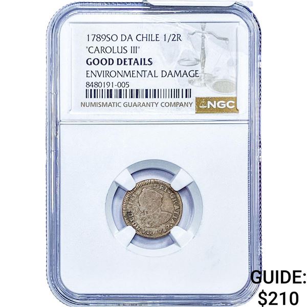 1789 Colonial Spain Silver 1/2 Real NGC G Details