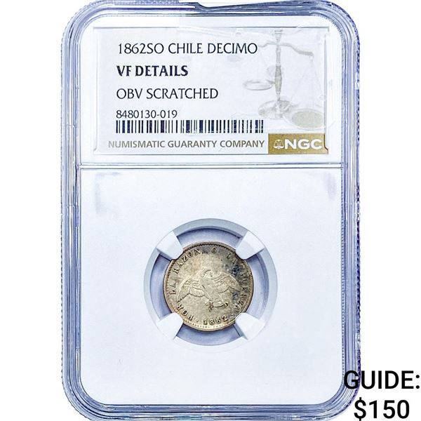 1862 Chile Silver Decimo NGC VF Details