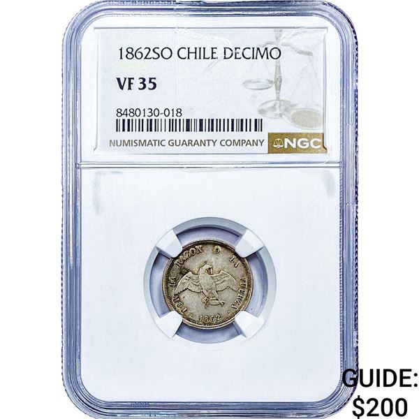 1862 Chile Silver Decimo NGC VF35
