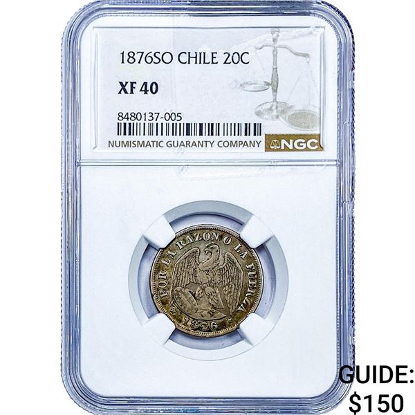 1867 Chile Silver 20 Centavos NGC XF40