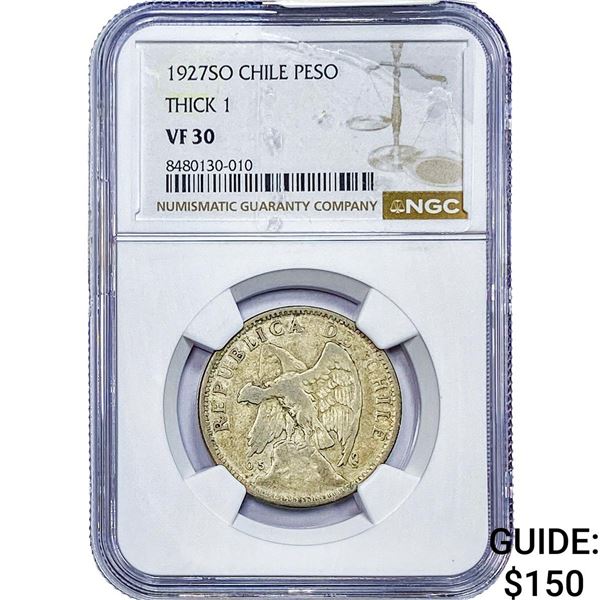 1927 Chile Silver 1 Peso NGC VF30