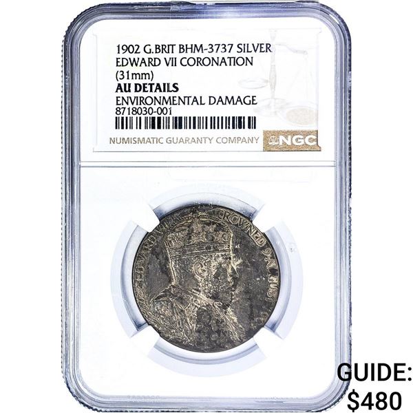 1902 Edward VII Silver Coronation Medal NGC AU Details