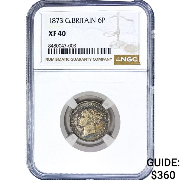 1873 Great Britain Silver 6 Pence NGC XF40
