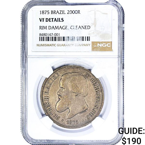 1875 Brazil Silver 2000 Reis NGC VF Details