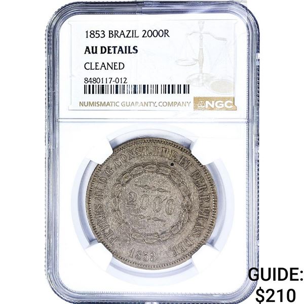 1853 Brazil Silver 2000 Reis NGC AU Details