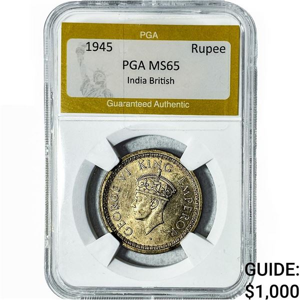 1945 1 Rupee India British PGA MS65 India British