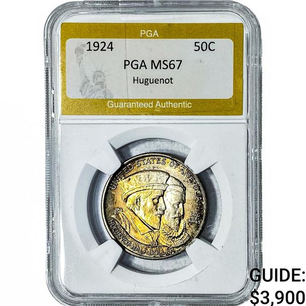 1924 Huguenot Half Dollar PGA MS67 Huguenot