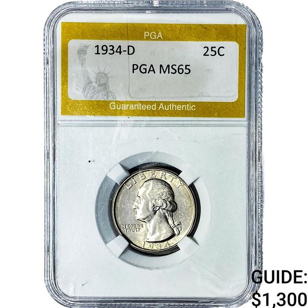 1934-D Washington Silver Quarter PGA MS65