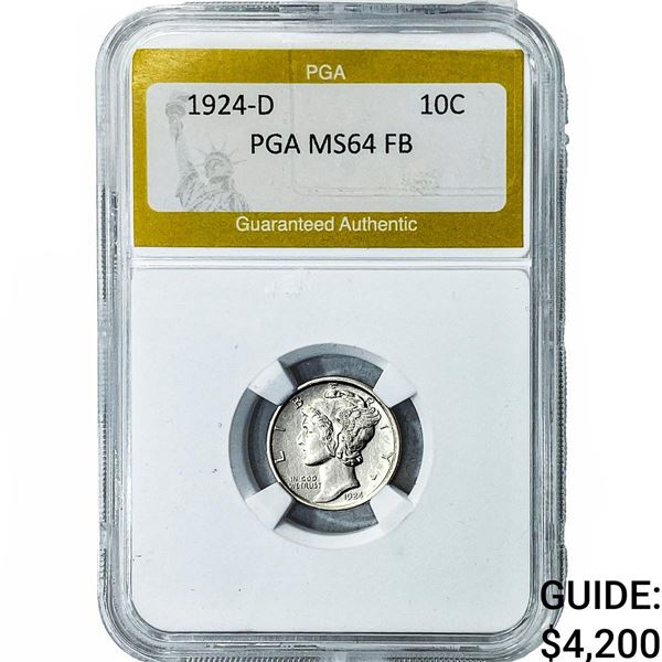 1924-D Mercury Silver Dime PGA MS64 FB
