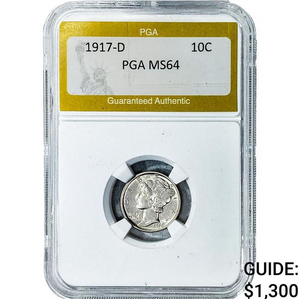 1917-D Mercury Silver Dime PGA MS64