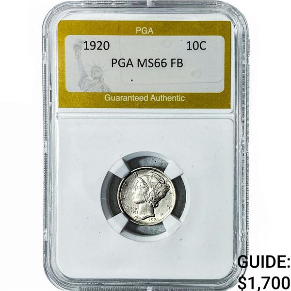 1920 Mercury Silver Dime PGA MS66 FB