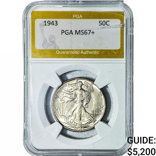 1943 Walking Liberty Half Dollar PGA MS67+