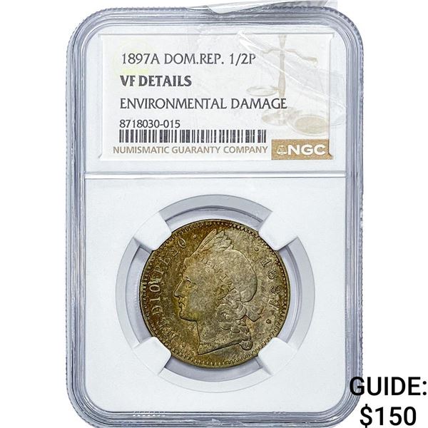 1897-A Dominican Republic Silver 1/2 Peso NGC VF Details