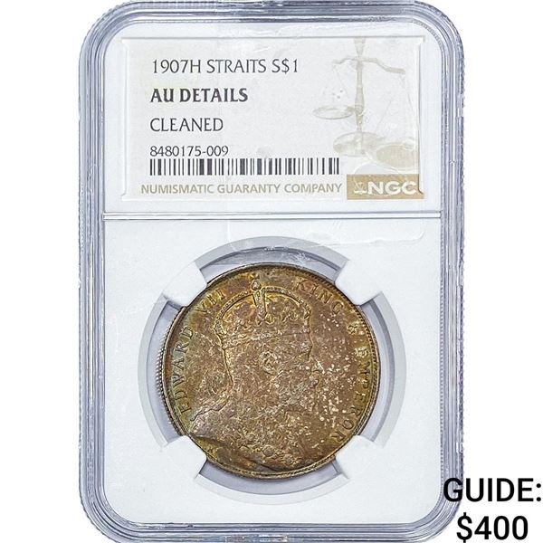 1907-H Straits Settlements Silver 1 Dollar NGC AU Details