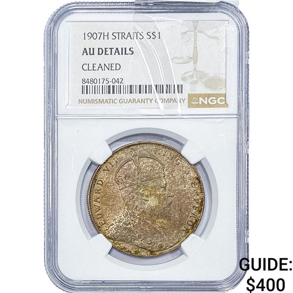1907-H Straits Settlements Silver 1 Dollar NGC AU Details