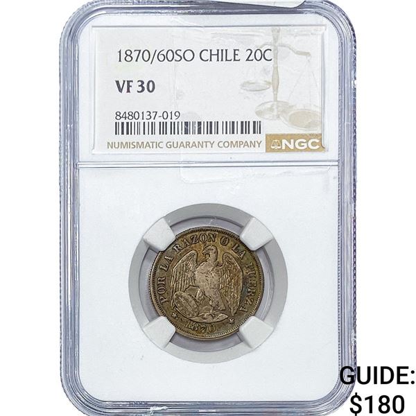 1870/60-SO Chile Silver 20 Centavos NGC VF30