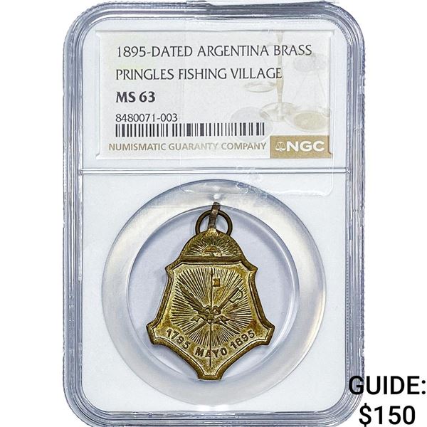 1895 Argentina Brass Fishing Village Medal NGC MS 63