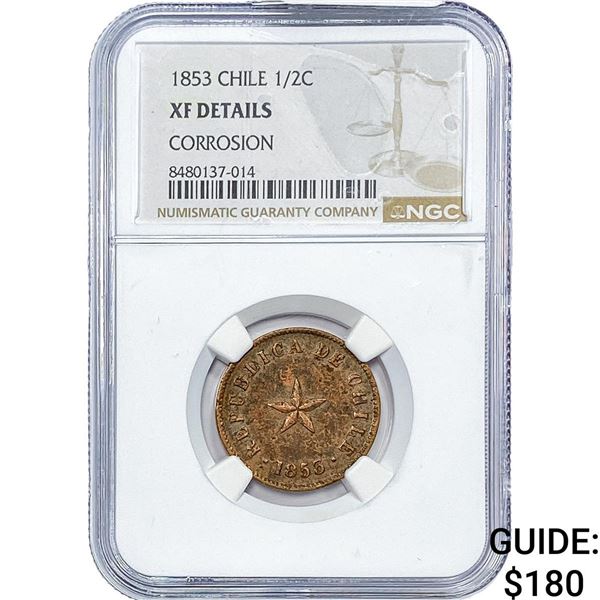 1853 Chile Copper 1/2 Centavo NGC XF Details