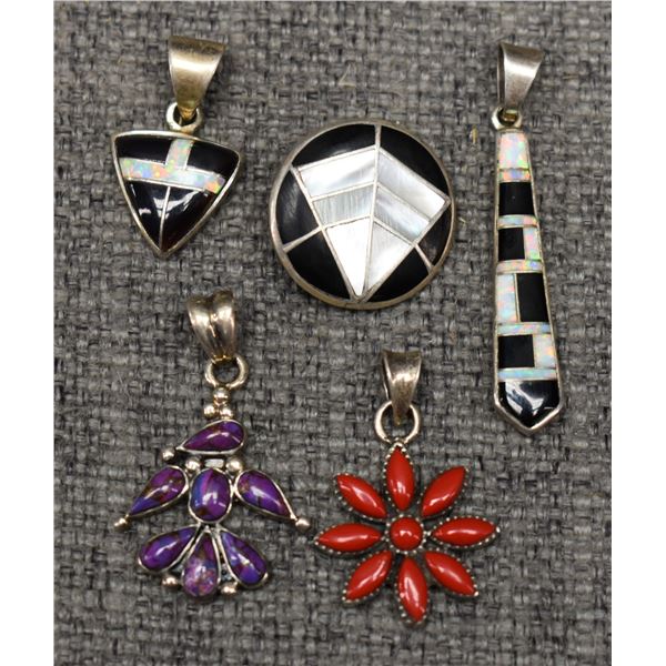 FIVE NAVAJO PENDANTS