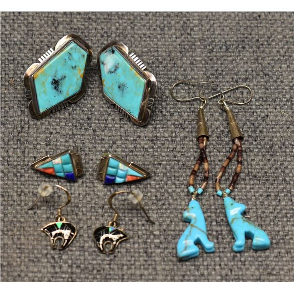 FIVE PAIRS OF NAVAJO EARRINGS