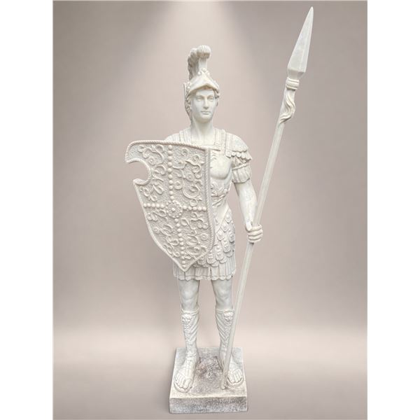 Classical Roman Centurion Cast Stone Garden Statue with Shield & Spear (Approx. Across 25in x 70in H