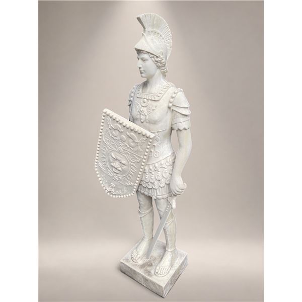 Classical Roman Centurion Cast Stone Garden Statue with Shield & Spear (Approx. Across 25in x 70in H