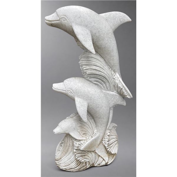 Cast Stone Triple Leaping Dolphin Garden Statue Sculpture (Approx Across 20x. 40in H)