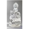 Image 1 : Large Carved White Marble Guan Yin Riding Dragon Garden Statue Sculpture (Approx. 45x83in)