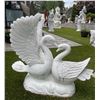 Image 3 : Large Carved White Marble Mating Swan Family Garden Statue Sculpture (Approx. 48x43)