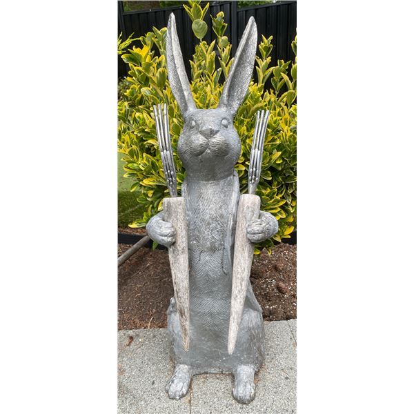 Metal Garden Rabbit Statue Holding Carrots in Coat (Approx.12x32)