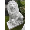 Image 1 : Large Carved White Marble Guardian Lion with Cub Estate Garden Statue Sculpture (Approx. 24x57x65)