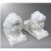 Image 1 : Pair of Carved White Marble Recumbent Guardian Lion Garden Statues (2 Pcs)