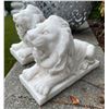 Image 4 : Pair of Carved White Marble Recumbent Guardian Lion Garden Statues (2 Pcs)