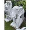 Image 5 : Large Carved White Marble Ceremonial Trunk-Up Elephant Garden Statue Sculpture (Approx. 20x82x64)