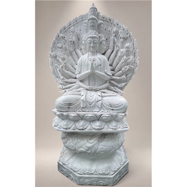 Monumental Carved White Marble Thousand-Hand Avalokitesvara Guan Yin Bodhisattva Statue Sculpture (A