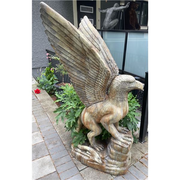 Monumental Cast Bronze-Finish Perched Eagle with Wings Raised Estate Garden Statue Sculpture (Approx
