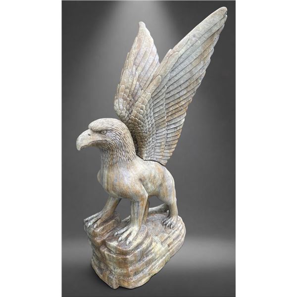 Monumental Cast Bronze-Finish Perched Eagle with Wings Raised Estate Garden Statue Sculpture (Approx
