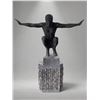 Image 1 : Monumental Contemporary Crouching Male Figure Sculpture on Chiseled Stone Pedestal Base (Approx. 14x