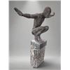 Image 3 : Monumental Contemporary Crouching Male Figure Sculpture on Chiseled Stone Pedestal Base (Approx. 14x