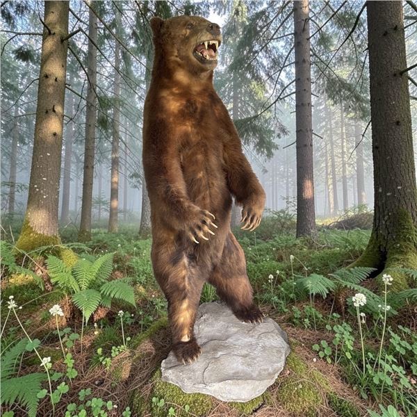 Full-Mount Standing Brown Bear Taxidermy on Faux Stone Base (90"H)