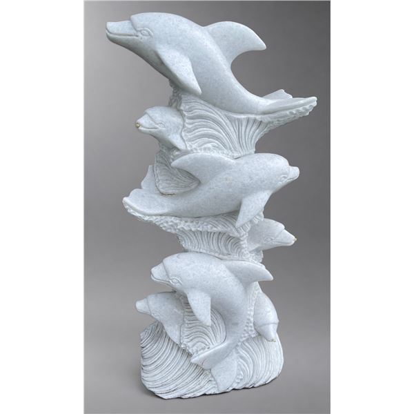 Carved White Marble Multi-Dolphin Pod Garden Statue Sculpture/Fountain (Approx.42x20)
