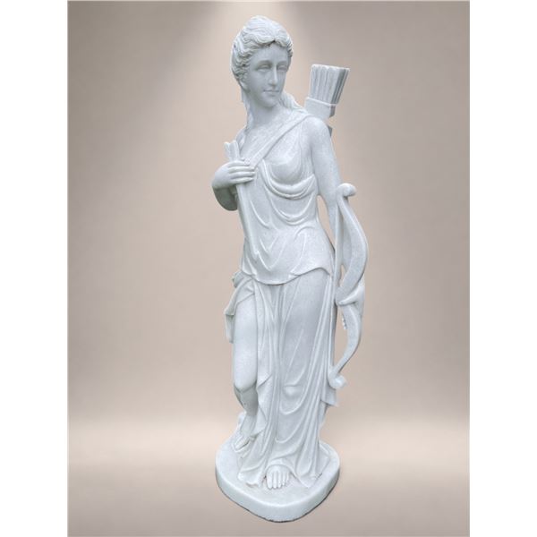 Monumental Carved White Marble Classical Goddess Diana / Artemis the Huntress Garden Statue Sculptur